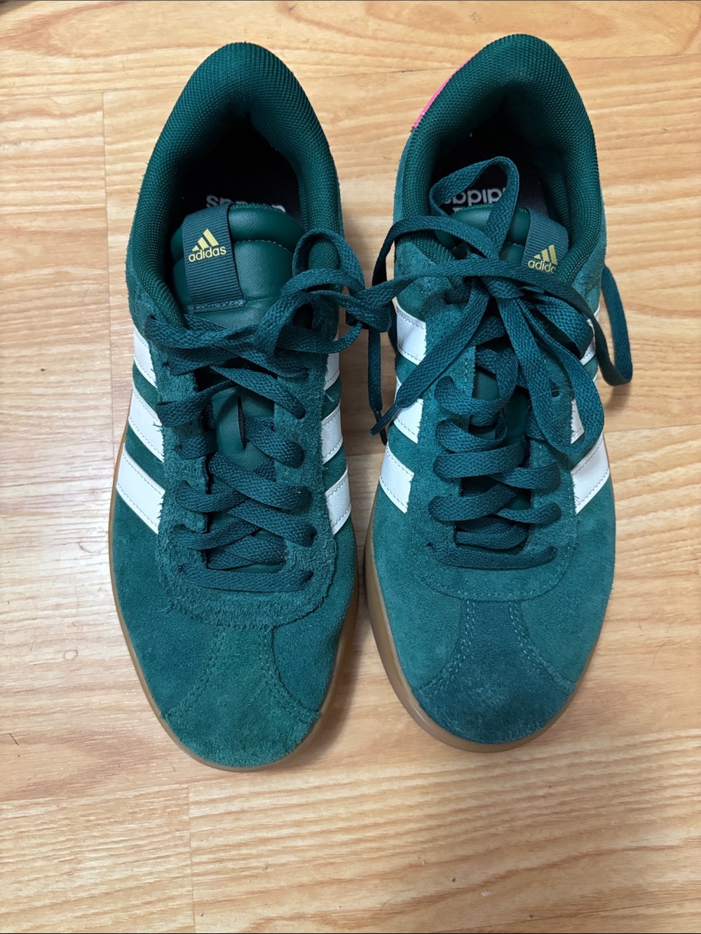 adidas Woman Dark Green Suede Sneakers with White Stripes